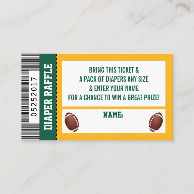 Diaper Raffle Ticket, Sports, Football Baby Shower Enclosure Card (Front)