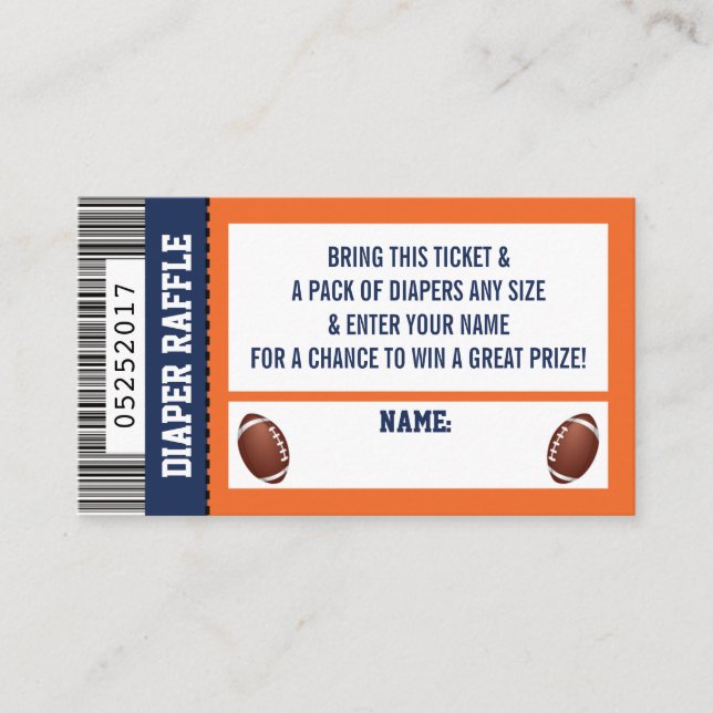 Diaper Raffle Ticket, Sports, Football Baby Shower Enclosure Card (Front)
