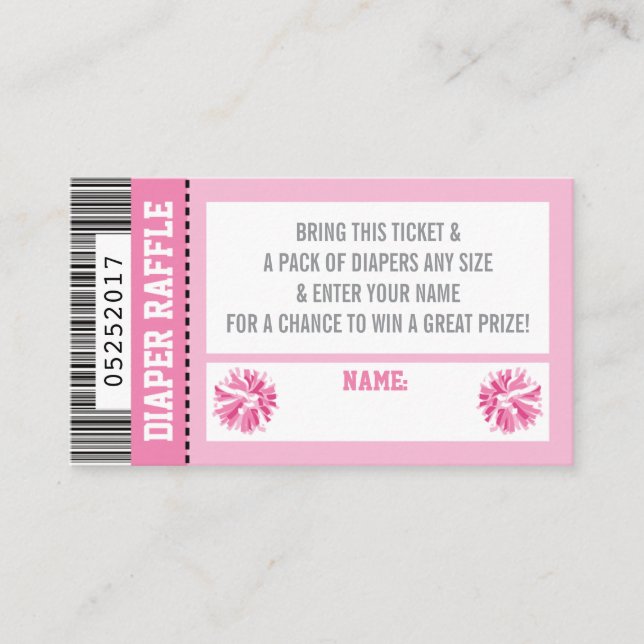 Diaper Raffle Ticket, Sports, Pom Pom, Baby Shower Enclosure Card (Front)