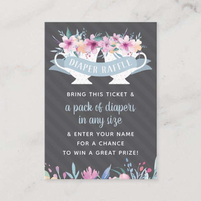 Diaper Raffle Ticket, Tea Party Baby Shower Business Card (Front)