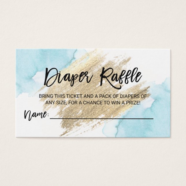 DIAPER RAFFLE Ticket Watercolor Blue Baby Shower (Front)