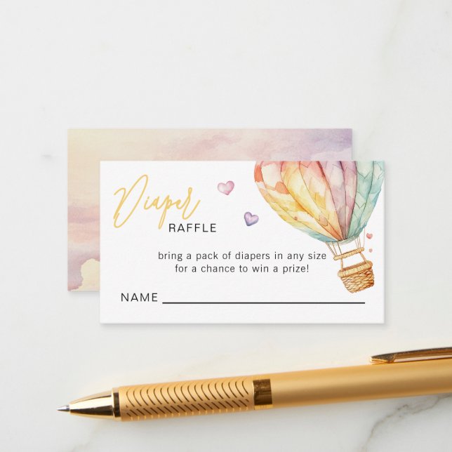 Diaper Raffle Ticket Watercolor Hearts Baby Shower Enclosure Card (Front/Back In Situ)