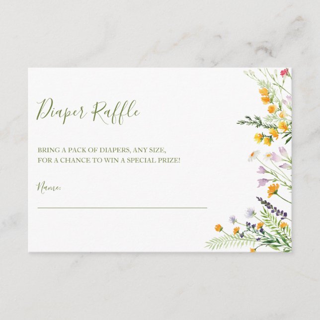 Diaper Raffle ticket wildflowers Baby Shower  Enclosure Card (Front)