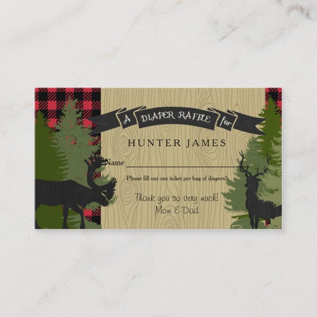 Diaper Raffle Ticket Woodland Deer Antler Baby Boy Enclosure Card (Front)