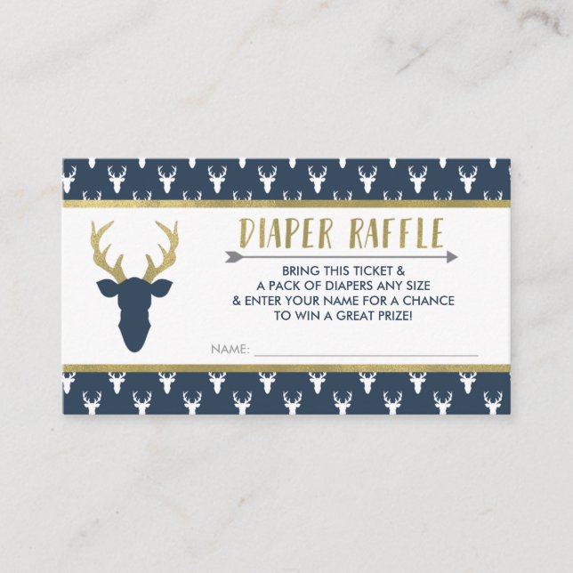 Diaper Raffle Ticket, Woodland Deer, Baby Shower Enclosure Card (Front)