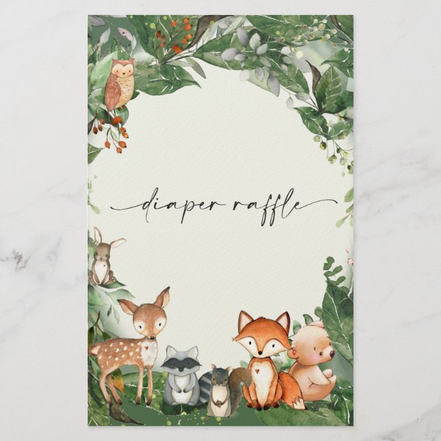 Diaper Raffle Ticket Woodland Stationery (Back)