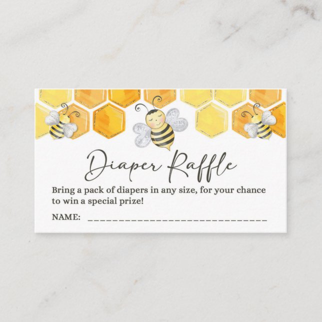 Diaper Raffle Ticket Yellow Honey Bee Theme Enclosure Card (Front)