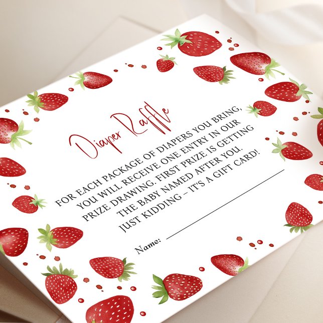 Diaper Raffle Tickets Baby Shower Game Strawberry  Enclosure Card (Creator Uploaded)