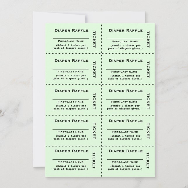 Diaper Raffle Tickets Green Invitation (Front)