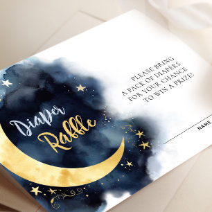 Diaper Raffle Tickets Moon Stars Watercolor Baby Enclosure Card