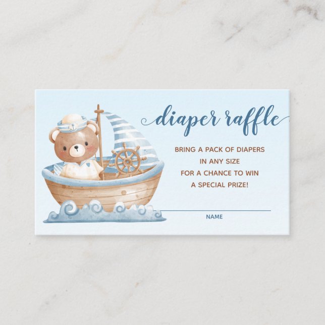 Diaper Raffle Tickets (Nautical Bear Boys Blue) Enclosure Card (Front)