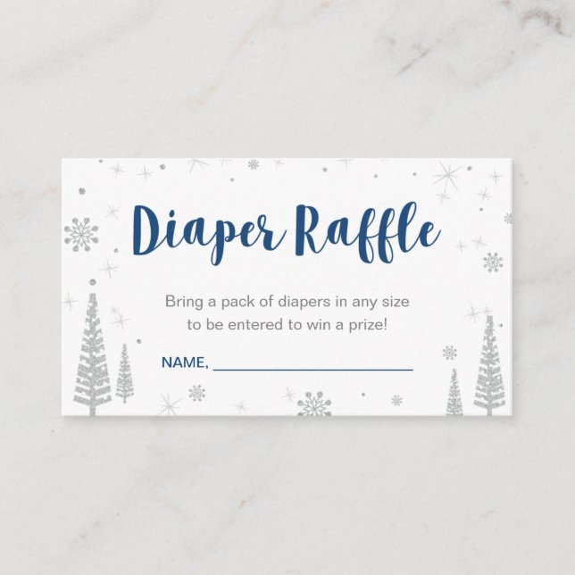 Diaper Raffle Tickets | Winter Baby Shower, Boy Enclosure Card (Front)