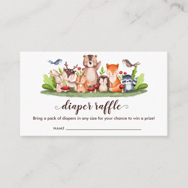 Diaper Raffle Tickets Woodland Animals Greenery Enclosure Card (Front)