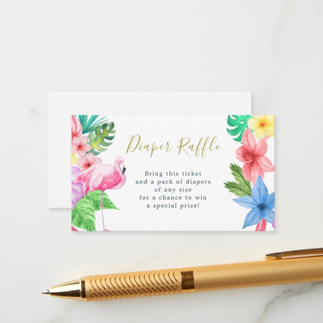 Diaper raffle tropical luau baby shower enclosure card (Front/Back In Situ)