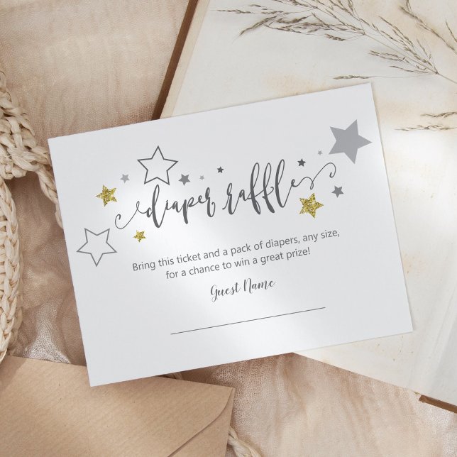 Diaper Raffle Twinkle Little Star Gold Grey Shower Enclosure Card (Creator Uploaded)
