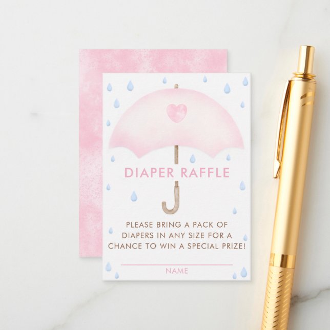 Diaper Raffle Umbrella Baby Shower Enclosure Card (Front/Back In Situ)
