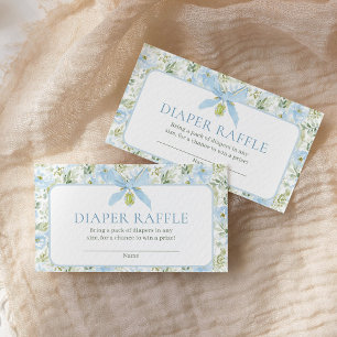 Diaper Raffle Vintage Floral Blue Bow Baby Shower Enclosure Card