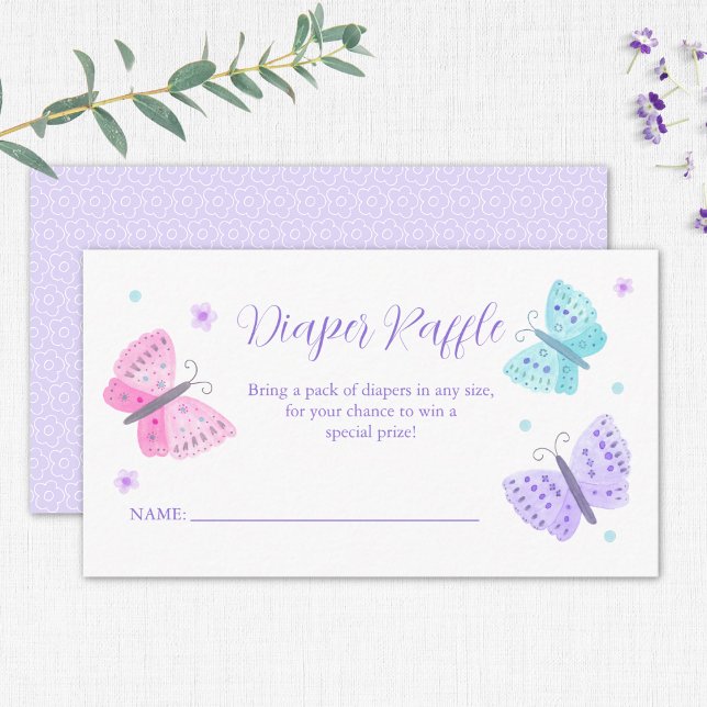 Diaper Raffle Watercolor Butterfly Baby Shower Enclosure Card (Creator Uploaded)