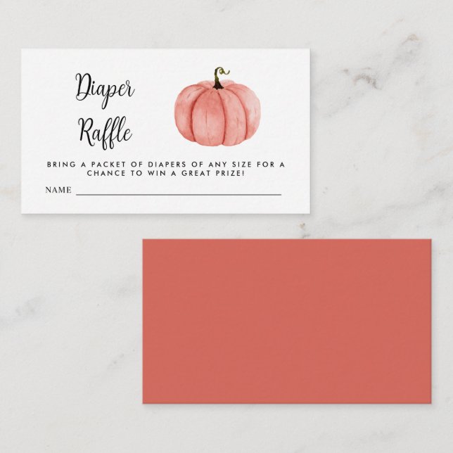 Diaper Raffle Watercolor Pink Pumpkin   Enclosure Card (Front/Back)