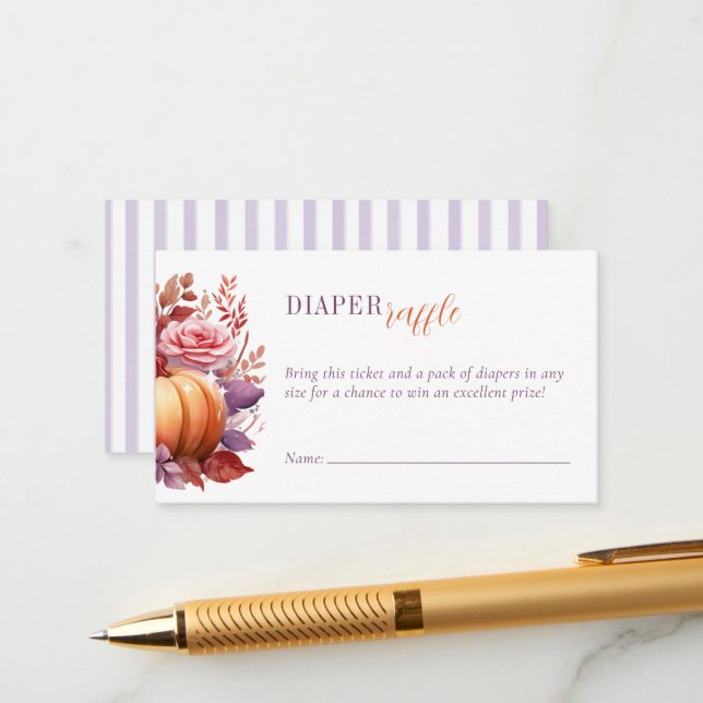 Diaper Raffle Watercolor Pumpkin Baby Shower  Enclosure Card (Front/Back In Situ)