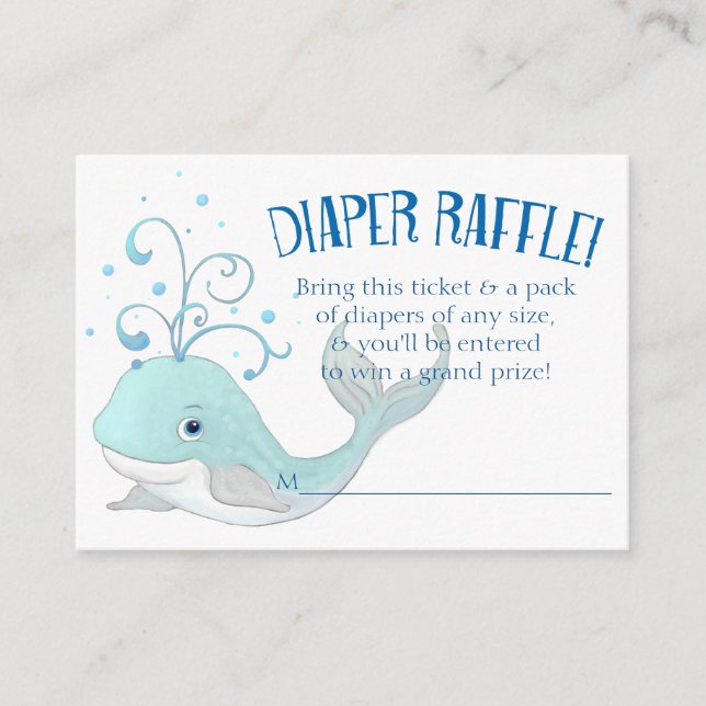 Diaper Raffle Whale Baby Shower Little Boy Blue Enclosure Card (Front)