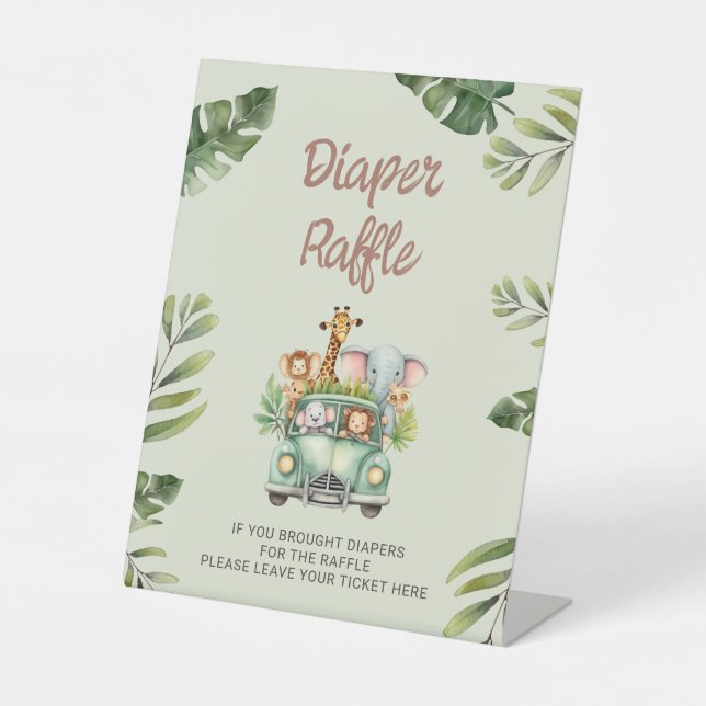 Diaper Raffle Wild One Safari Baby Shower  Pedestal Sign (Front)
