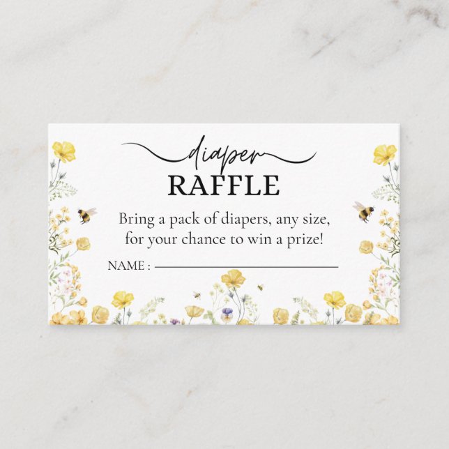 Diaper Raffle Wildflower Floral Honey Bee  Enclosure Card (Front)