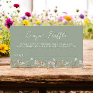 Diaper Raffle Wildflower Sage Green Baby Shower Enclosure Card