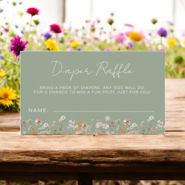Diaper Raffle Wildflower Sage Green Baby Shower Enclosure Card (Creator Uploaded)