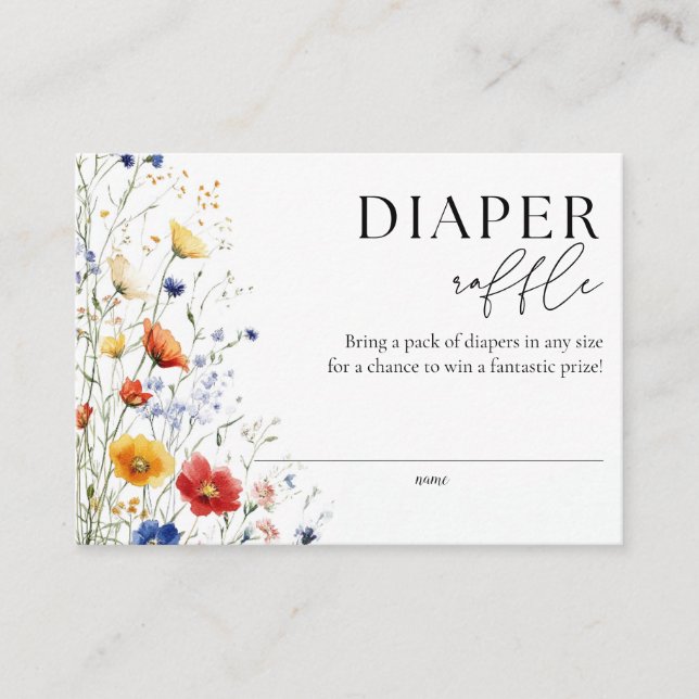 Diaper Raffle Wildflowers Baby Shower Enclosure Card (Front)