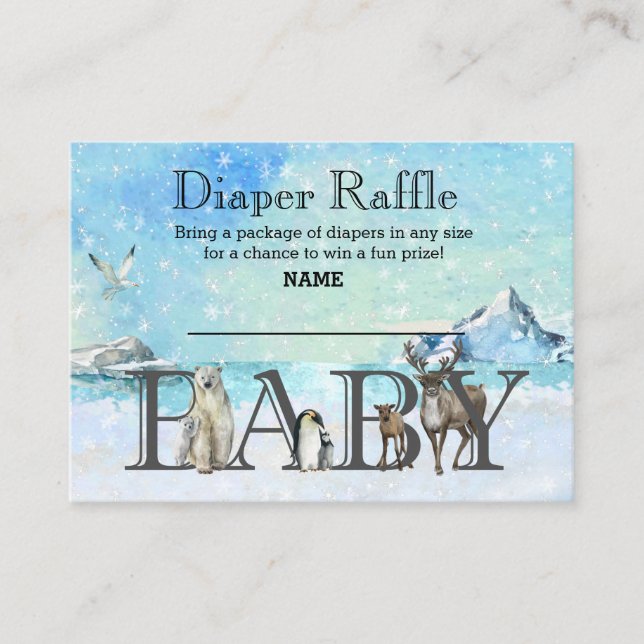 Diaper Raffle Winter Arctic Animal Baby Shower   Enclosure Card (Front)