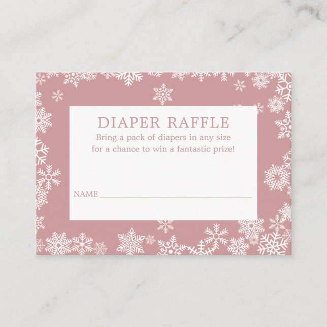 Diaper Raffle Winter Baby Shower Dusty Rose Pink  Enclosure Card (Front)