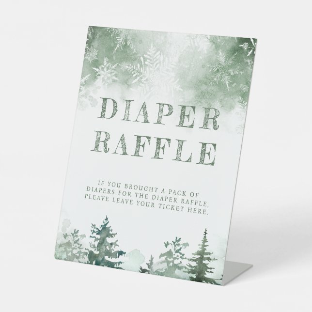 Diaper raffle winter forest baby shower pedestal sign (Front)