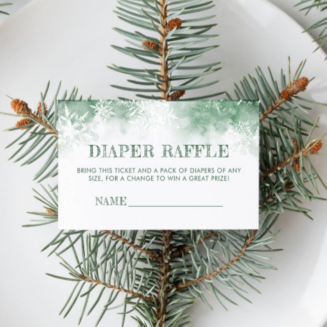 Diaper raffle winter green forest baby shower enclosure card (Creator Uploaded)