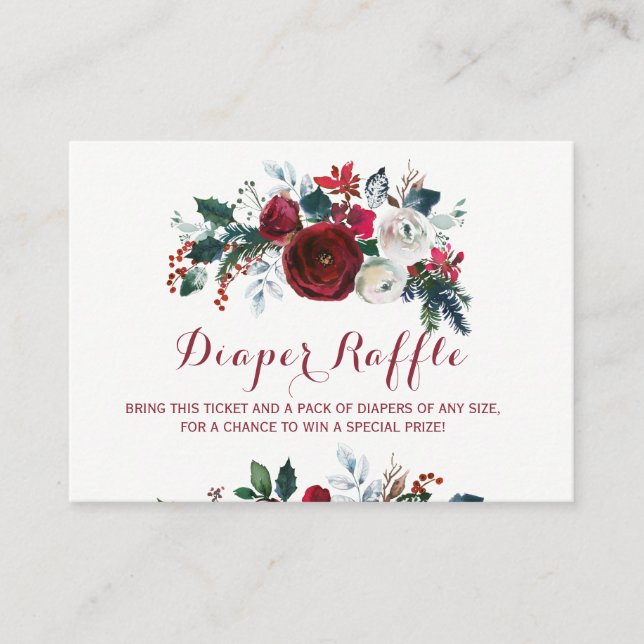 Diaper raffle winter peony baby shower insert card (Front)