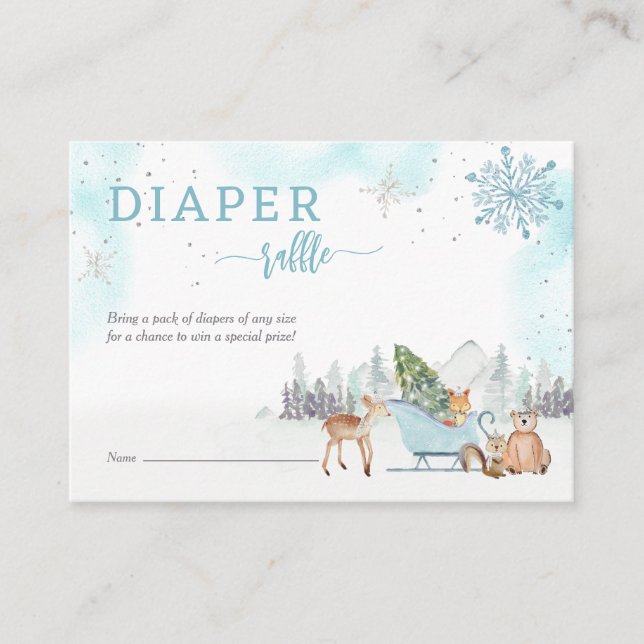Diaper Raffle Winter Woodland Boy Baby Shower Enclosure Card (Front)