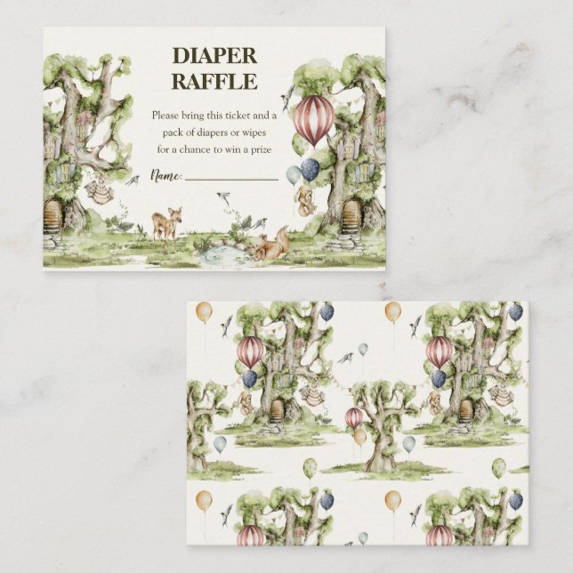 Diaper Raffle Woodland Animals Watercolor Shower Enclosure Card (Front/Back)