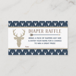 Diaper Raffle, Woodland Deer, Navy Blue, Burlap Enclosure Card