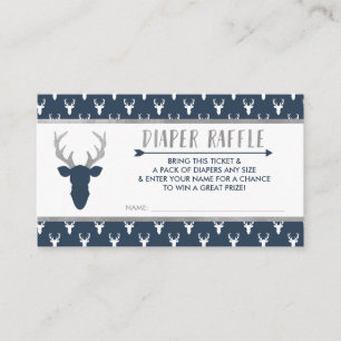 Diaper Raffle, Woodland Deer, Navy Blue, Silver Enclosure Card