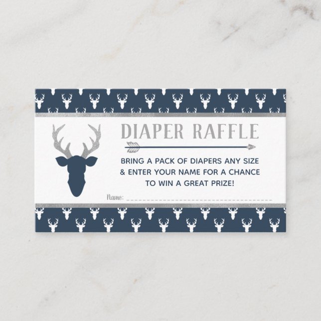 Diaper Raffle, Woodland Deer, Navy, Grey Enclosure Card (Front)