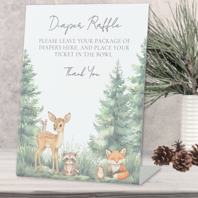 Diaper Raffle Woodland Forrest Animals Pedestal Sign (Diaper Raffle Woodland Forrest Animals Pedestal Sign)