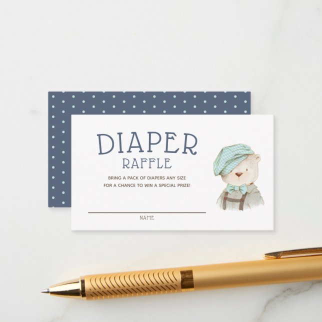 Diaper Raffle Woodland Teddy Bear Baby Shower Enclosure Card (Front/Back In Situ)