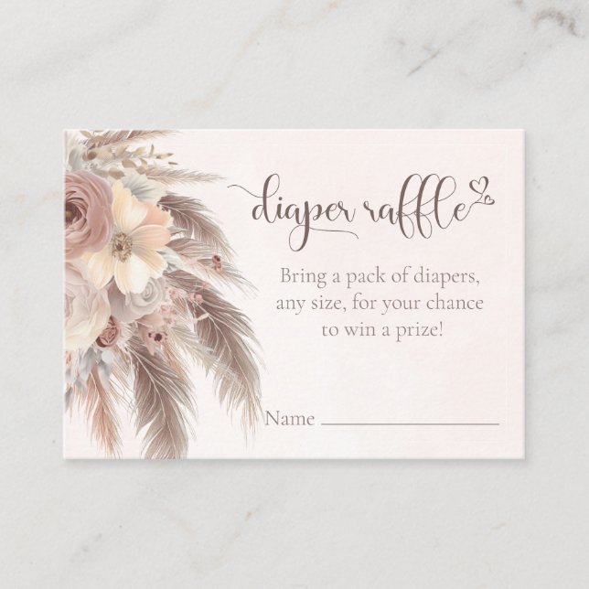 Diaper Rafle Pampas grass boho baby shower Enclosure Card (Front)