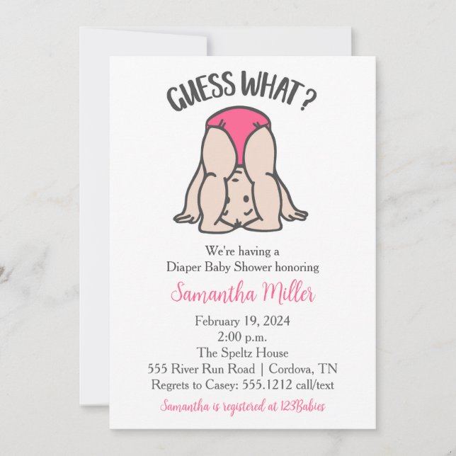 Diaper Shower Invitation for Baby Girl (Front)