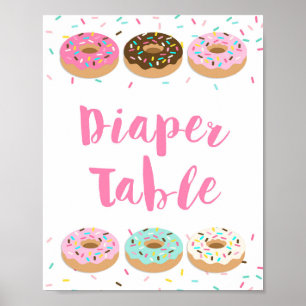 Diaper Table Sign - Pink Doughnut Baby Shower Sign