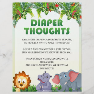 Diaper Thoughts Baby Shower Game [Animal Theme] Custom Letterhead