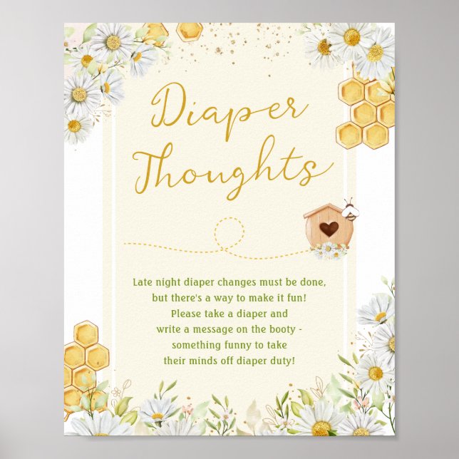 Diaper Thoughts Bee Honeycomb Baby Shower Sprinkle Poster (Front)