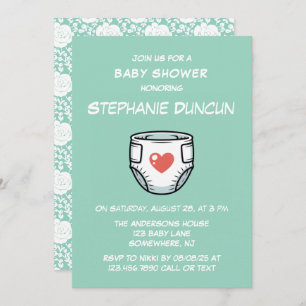 Diaper With A Red Heart Baby Shower Invitation