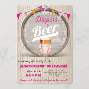 Diapers and Beer Baby Shower Girl Invitation