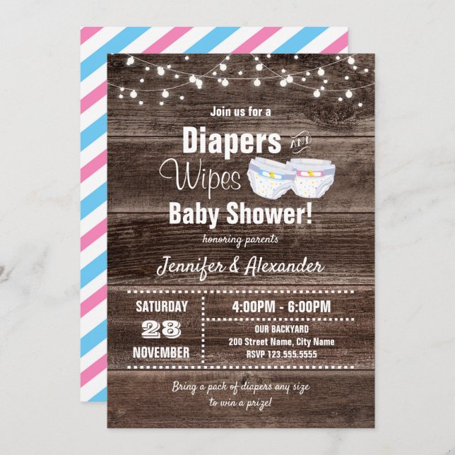 Diapers and Wipes Baby Shower Invitation (Front/Back)